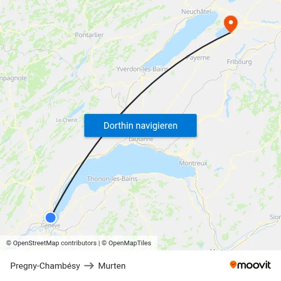Pregny-Chambésy to Murten map