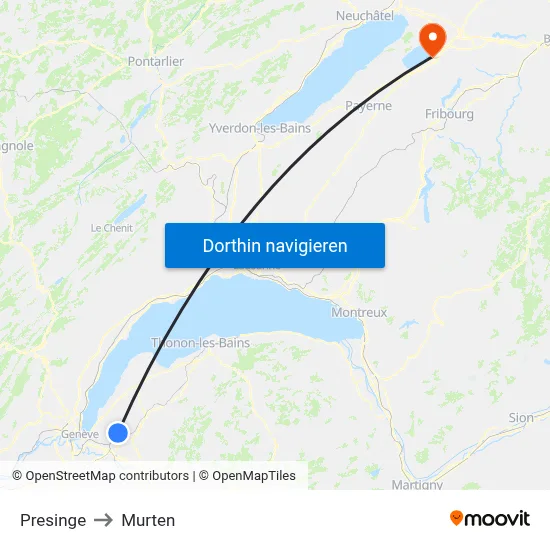 Presinge to Murten map