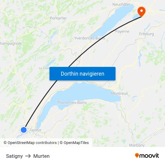 Satigny to Murten map
