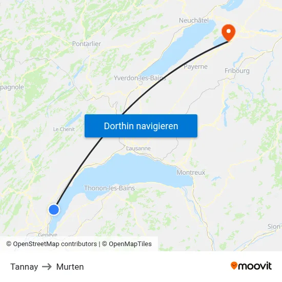 Tannay to Murten map