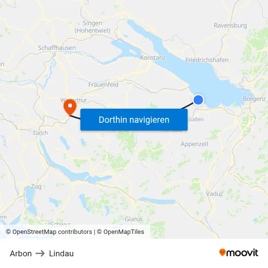 Arbon to Lindau map