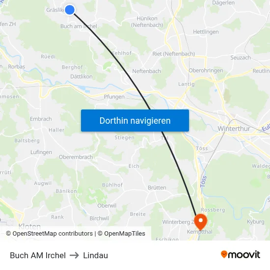 Buch AM Irchel to Lindau map