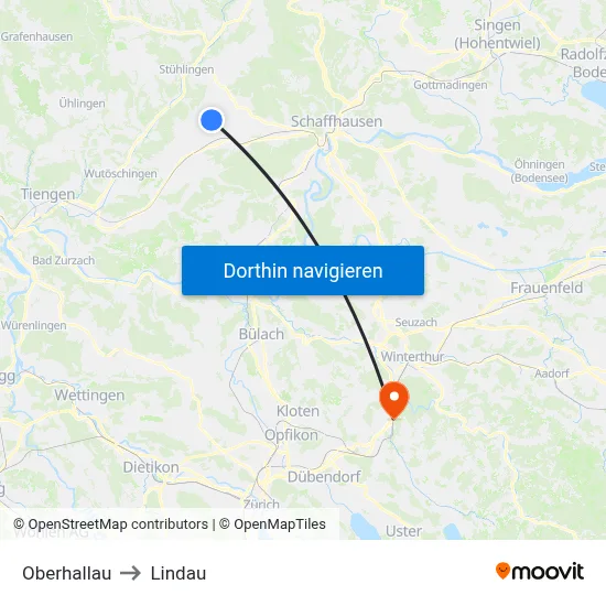 Oberhallau to Lindau map