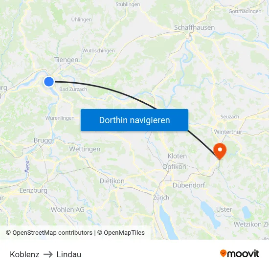 Koblenz to Lindau map