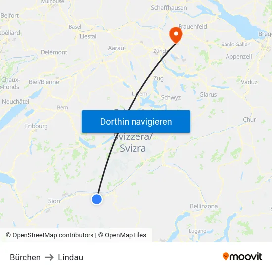 Bürchen to Lindau map