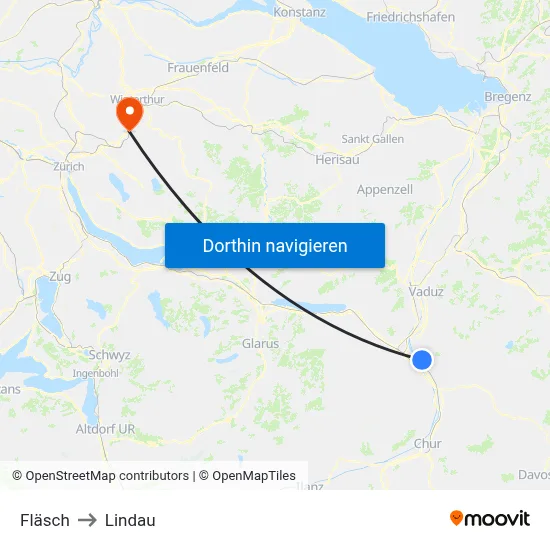 Fläsch to Lindau map