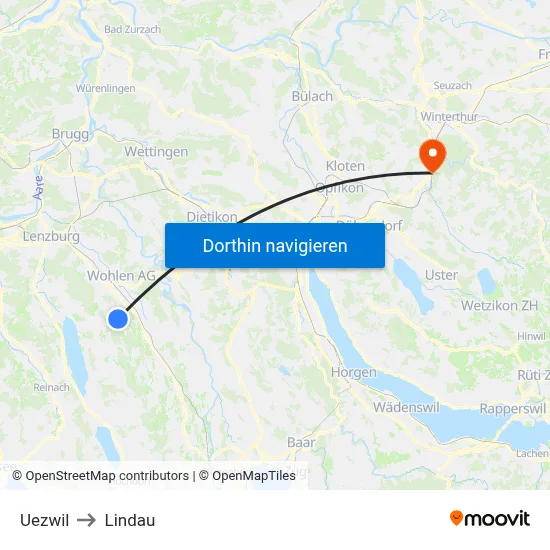 Uezwil to Lindau map