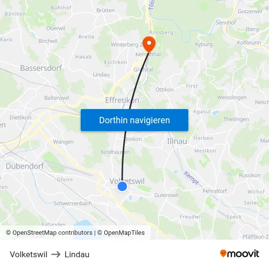 Volketswil to Lindau map