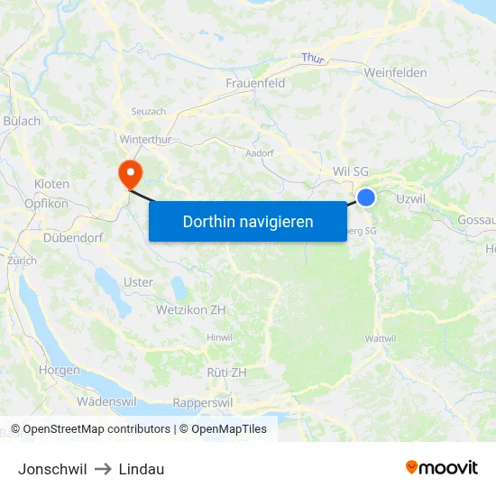 Jonschwil to Lindau map