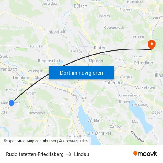 Rudolfstetten-Friedlisberg to Lindau map