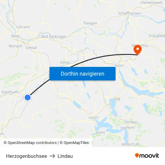 Herzogenbuchsee to Lindau map