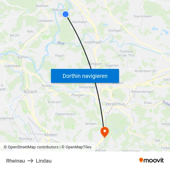 Rheinau to Lindau map