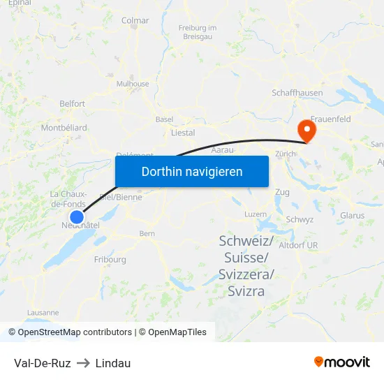 Val-De-Ruz to Lindau map