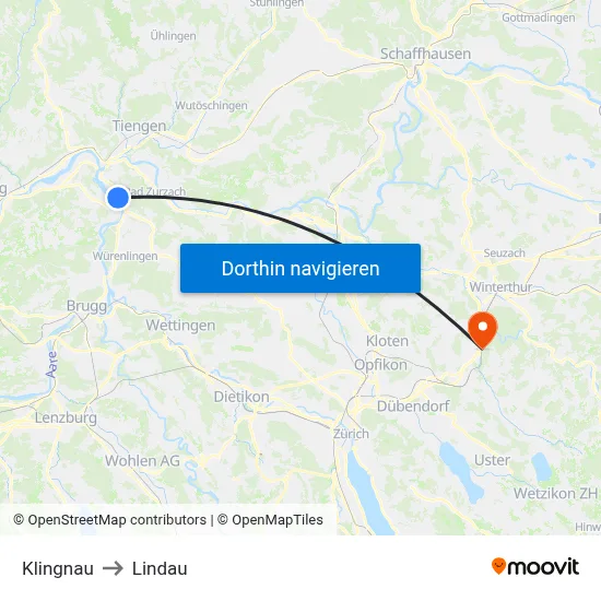 Klingnau to Lindau map