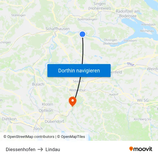 Diessenhofen to Lindau map
