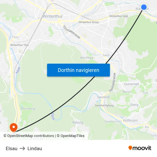 Elsau to Lindau map