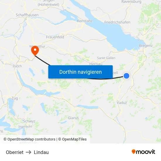 Oberriet to Lindau map