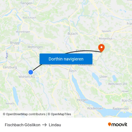 Fischbach-Göslikon to Lindau map