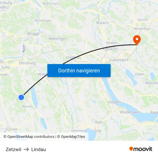 Zetzwil to Lindau map