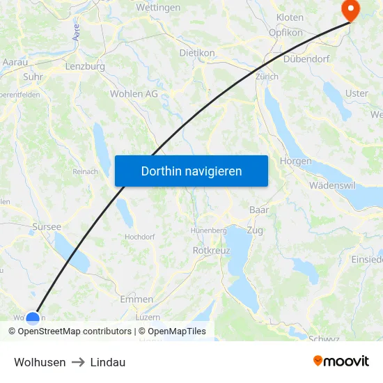 Wolhusen to Lindau map
