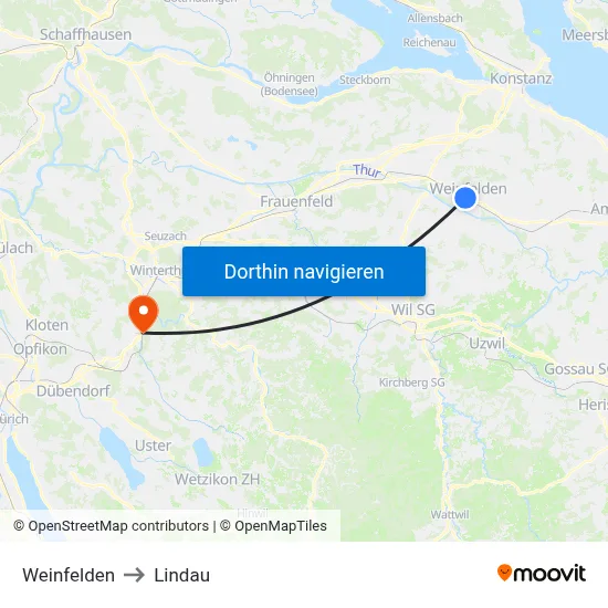 Weinfelden to Lindau map