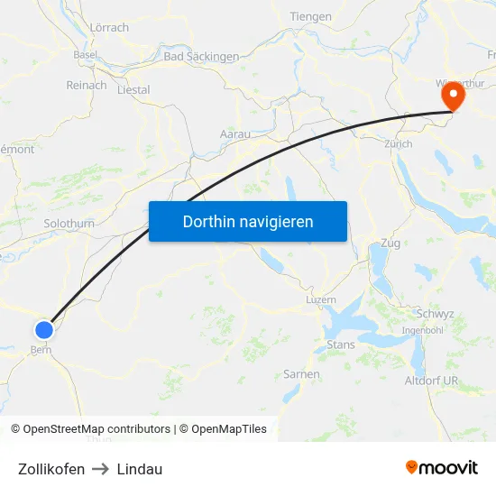 Zollikofen to Lindau map