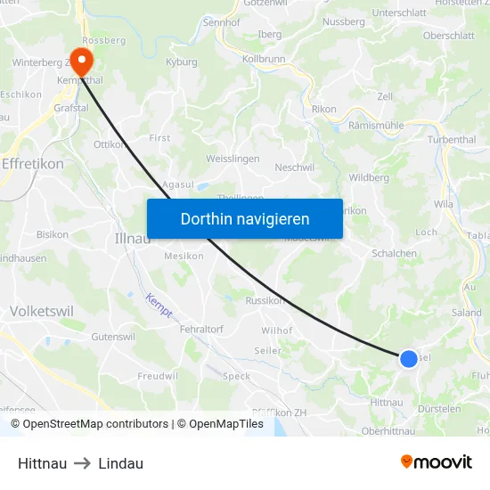 Hittnau to Lindau map