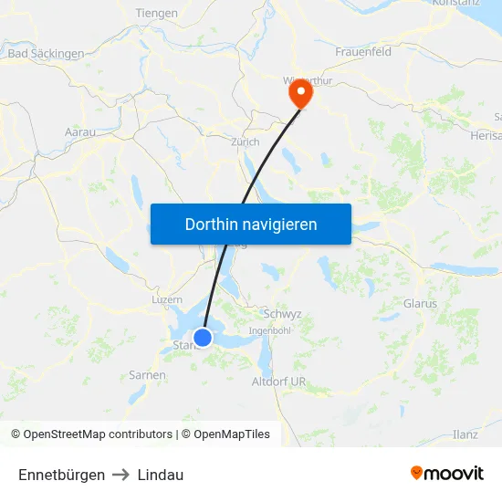 Ennetbürgen to Lindau map