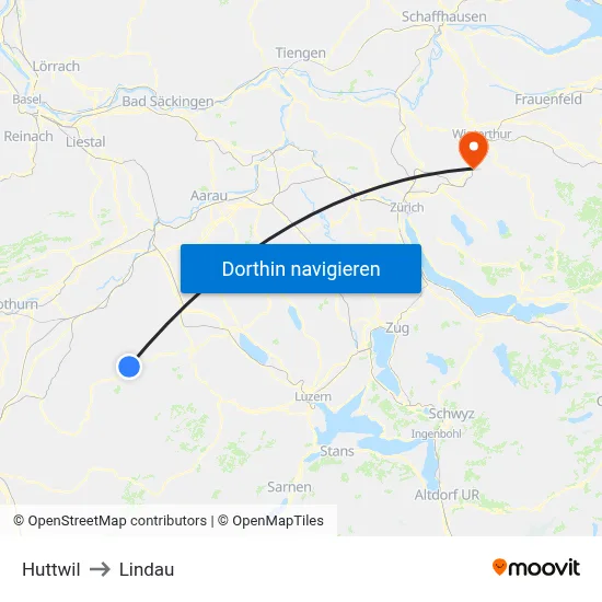 Huttwil to Lindau map