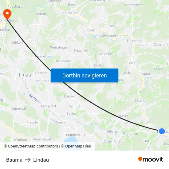 Bauma to Lindau map