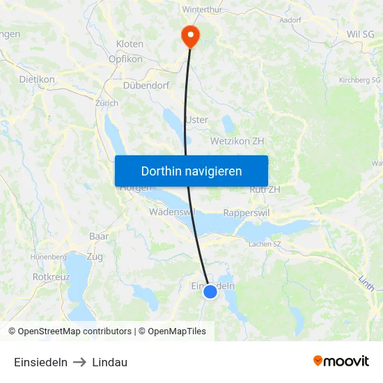 Einsiedeln to Lindau map