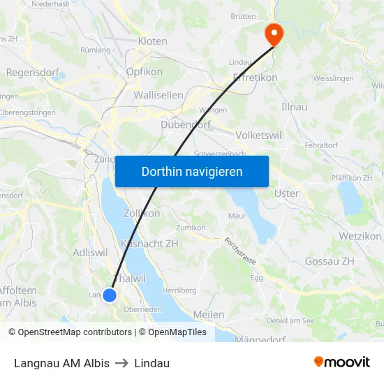 Langnau AM Albis to Lindau map
