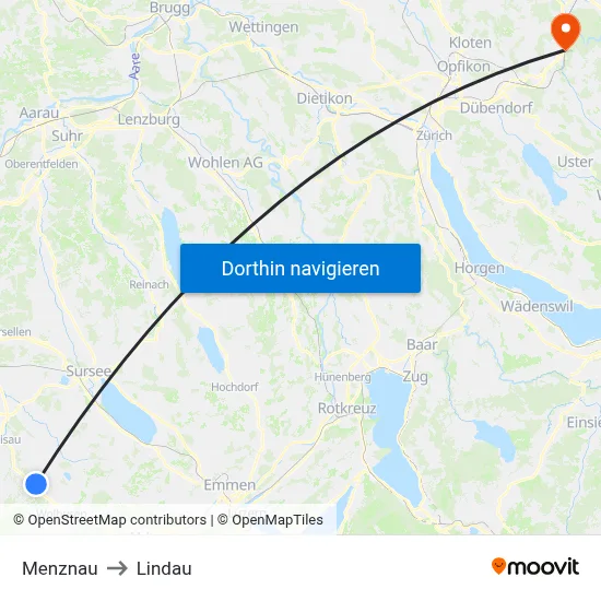 Menznau to Lindau map