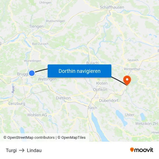 Turgi to Lindau map