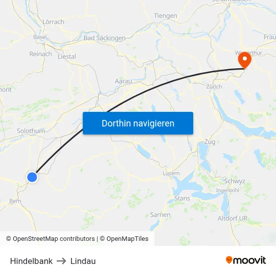 Hindelbank to Lindau map