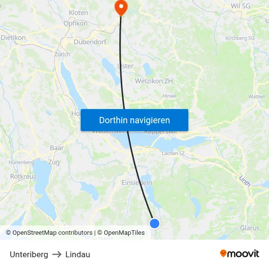 Unteriberg to Lindau map