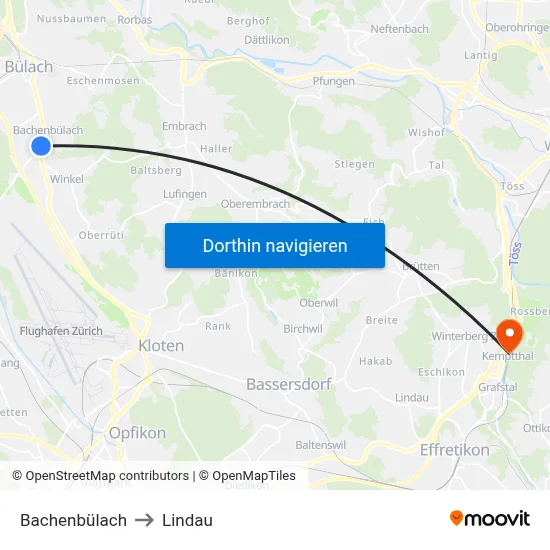 Bachenbülach to Lindau map