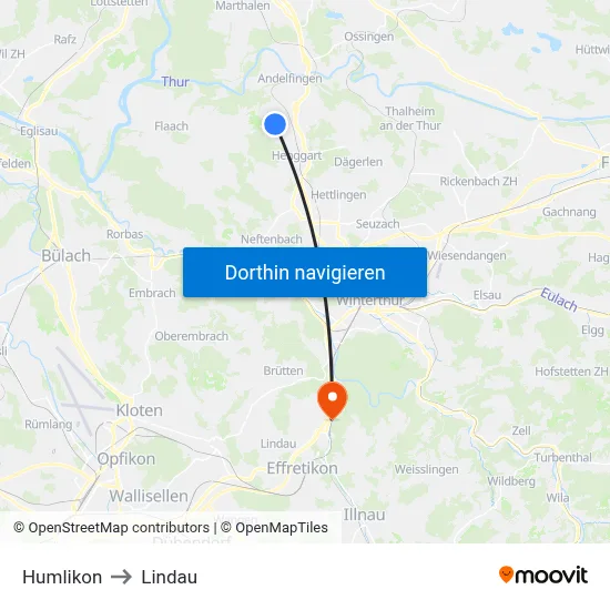 Humlikon to Lindau map