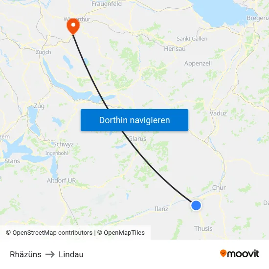 Rhäzüns to Lindau map