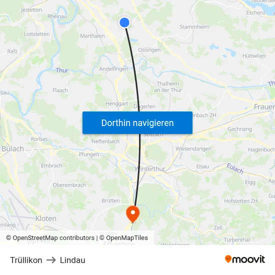 Trüllikon to Lindau map