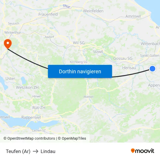 Teufen (Ar) to Lindau map