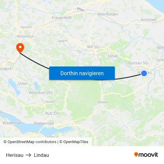 Herisau to Lindau map