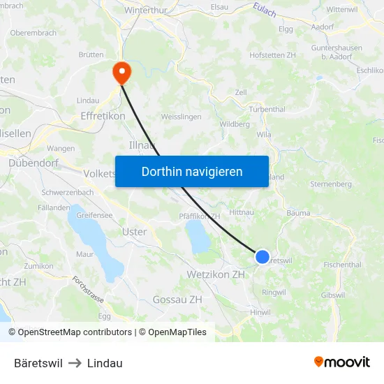 Bäretswil to Lindau map