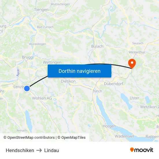 Hendschiken to Lindau map