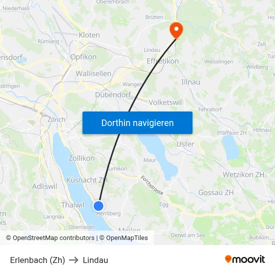Erlenbach (Zh) to Lindau map