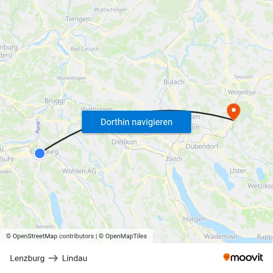 Lenzburg to Lindau map