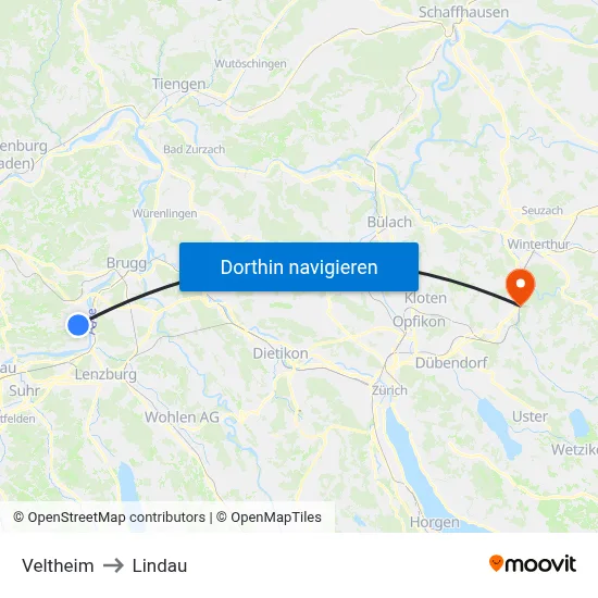 Veltheim to Lindau map