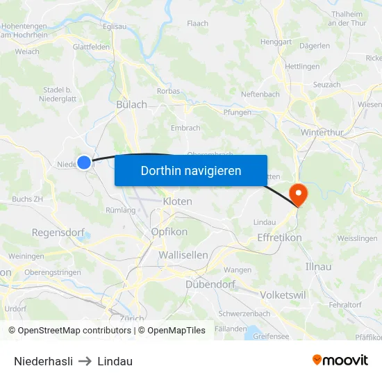 Niederhasli to Lindau map