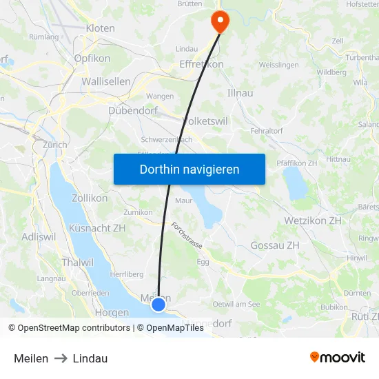 Meilen to Lindau map