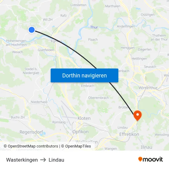 Wasterkingen to Lindau map